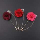HUSHI Lapel Brooch Pin Rose Camellia Chain Flower Leaf Wedding