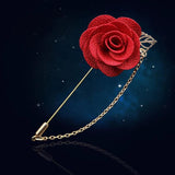 HUSHI Lapel Brooch Pin Rose Camellia Chain Flower Leaf Wedding