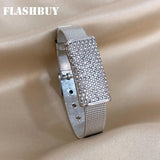 Rhinestone Silver Strap Steel Bangles Bracelet Charm Jewelry Gift