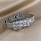 Rhinestone Silver Strap Steel Bangles Bracelet Charm Jewelry Gift
