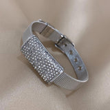 Rhinestone Silver Strap Steel Bangles Bracelet Charm Jewelry Gift