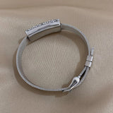 Rhinestone Silver Strap Steel Bangles Bracelet Charm Jewelry Gift