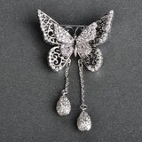 Cubic Zircon Double Butterfly Tassel Pendant Copper Brooch