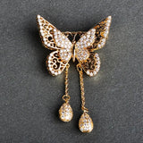 Cubic Zircon Double Butterfly Tassel Pendant Copper Brooch