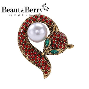 Beaut&Berry Rhinestone Pearl Fox Brooch Two Tone Office Party Gift