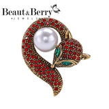 Beaut&Berry Rhinestone Pearl Fox Brooch Two Tone Office Party Gift