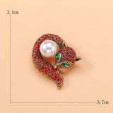 Beaut&Berry Rhinestone Pearl Fox Brooch Two Tone Office Party Gift