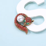 Beaut&Berry Rhinestone Pearl Fox Brooch Two Tone Office Party Gift
