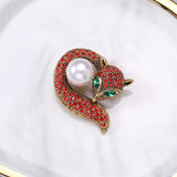 Beaut&Berry Rhinestone Pearl Fox Brooch Two Tone Office Party Gift