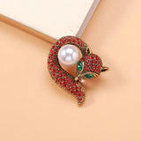 Beaut&Berry Rhinestone Pearl Fox Brooch Two Tone Office Party Gift