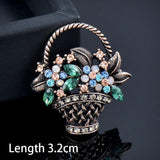 Flower Basket Brooch Red Green Pink Cubic Zircon Pin Party Jewelry