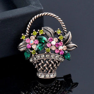 Flower Basket Brooch Red Green Pink Cubic Zircon Pin Party Jewelry