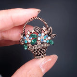 Flower Basket Brooch Red Green Pink Cubic Zircon Pin Party Jewelry