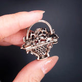 Flower Basket Brooch Red Green Pink Cubic Zircon Pin Party Jewelry