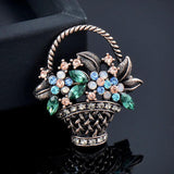 Flower Basket Brooch Red Green Pink Cubic Zircon Pin Party Jewelry
