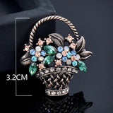 Flower Basket Brooch Red Green Pink Cubic Zircon Pin Party Jewelry