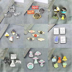 Cherry Blossoms Alien Enamel Pins Set - Math Science Brooch Lapel Badges