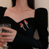 Tulip Rose Brooch for Women Zircon Corsage Pin Dress Jewelry
