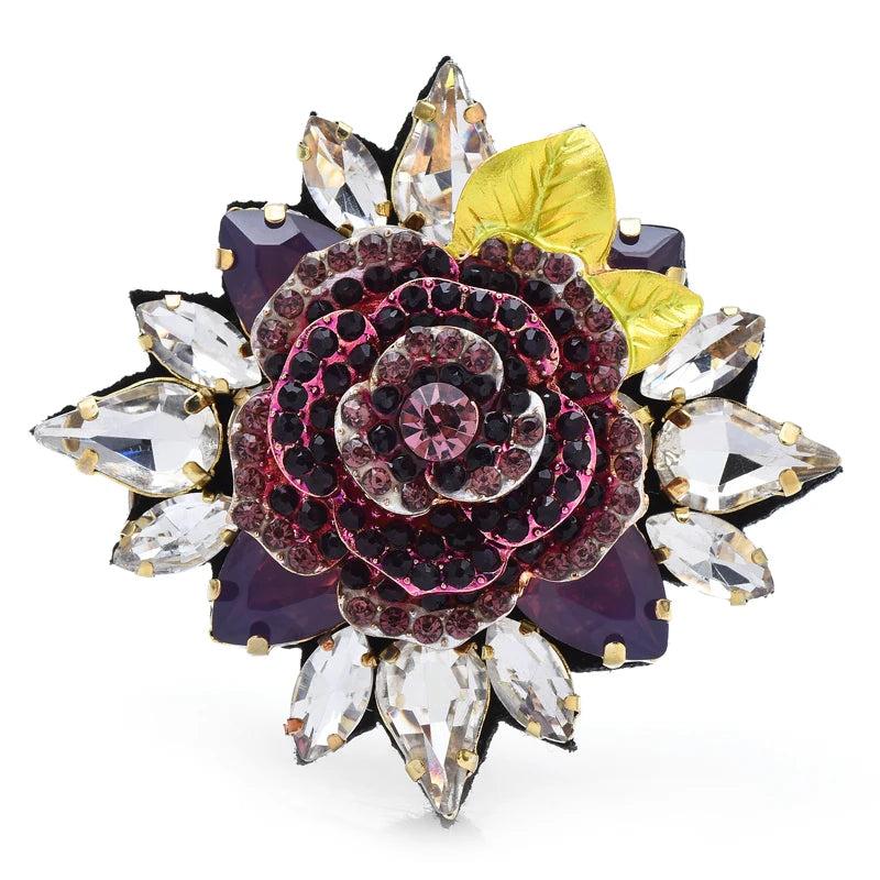 Rhinestone Rose Flower Brooch Pins 2-color Beauty Flower Party Office Brooch