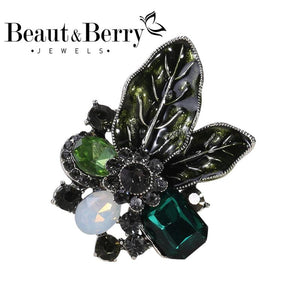 Green Brown Rhinestone Flower Brooch Pins for Women