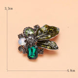 Green Brown Rhinestone Flower Brooch Pins for Women
