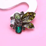 Green Brown Rhinestone Flower Brooch Pins for Women