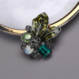 Green Brown Rhinestone Flower Brooch Pins for Women