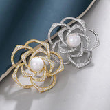 CZ Cubic Zircon Rose Flower Brooches Pins Gold/White