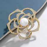 CZ Cubic Zircon Rose Flower Brooches Pins Gold/White
