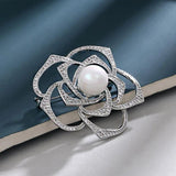 CZ Cubic Zircon Rose Flower Brooches Pins Gold/White