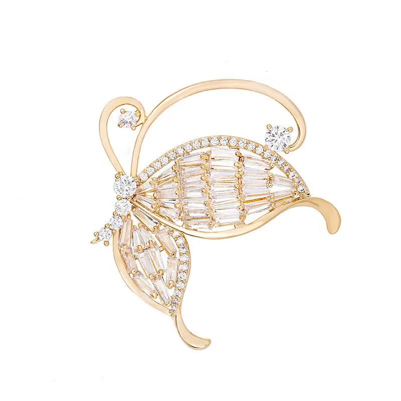 High Quality CZ Crystal Butterfly Brooch Pin