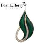 Beaut&Berry Rhinestone Leaf Oil Drop Brooch Office Party Ladies Brooch
