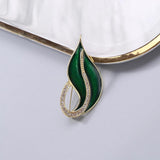 Beaut&Berry Rhinestone Leaf Oil Drop Brooch Office Party Ladies Brooch