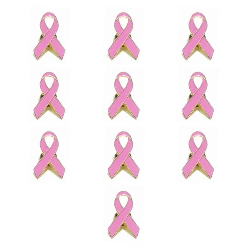 10 Pink Ribbon Brooch Pins Hope Ribbon Lapel Pin Awareness Jewelry Women Girl