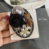 Vintage Pearl Bear Camellia Brooch Pin Crystal Party Clothing Accessory Gift