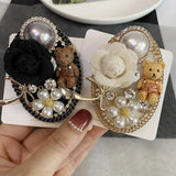 Vintage Pearl Bear Camellia Brooch Pin Crystal Party Clothing Accessory Gift