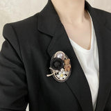 Vintage Pearl Bear Camellia Brooch Pin Crystal Party Clothing Accessory Gift