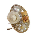 Vintage Pearl Bear Camellia Brooch Pin Crystal Party Clothing Accessory Gift