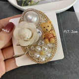 Vintage Pearl Bear Camellia Brooch Pin Crystal Party Clothing Accessory Gift