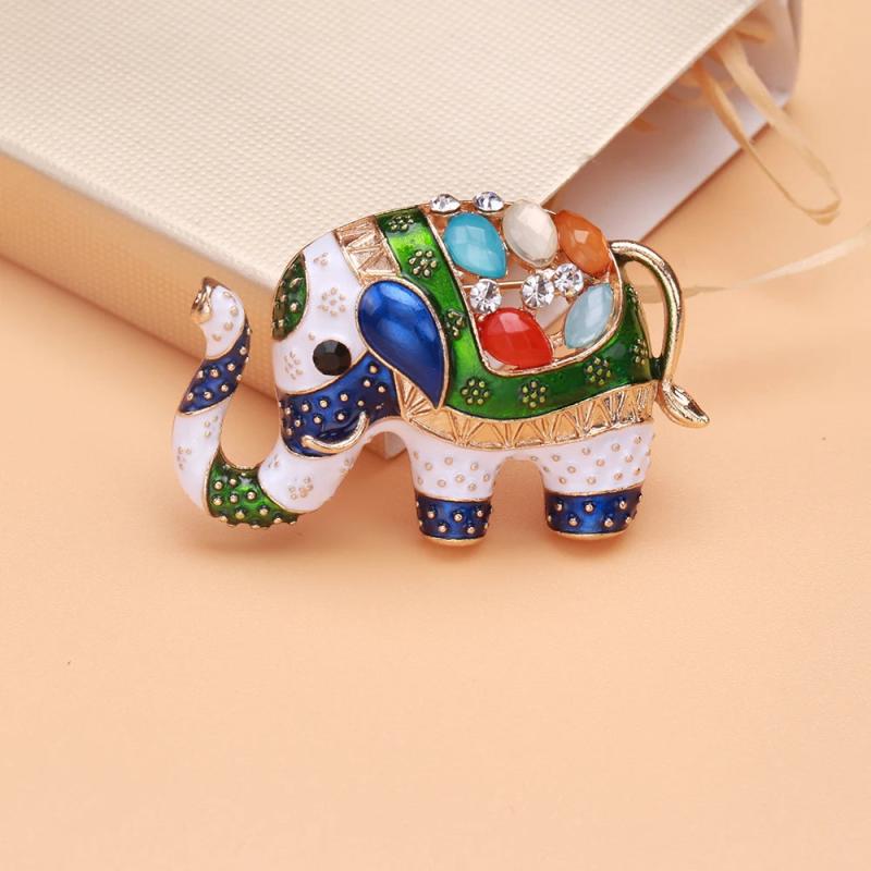 Beaut&Berry Enamel Elephant Brooches Vintage Rhinestone Animal Brooch Pins Metal