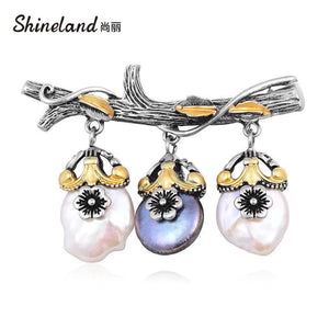 Shineland Branch 3pcs Natural Pearl Brooch Pins Baroque Vintage Coat Brooch