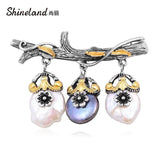 Shineland Branch 3pcs Natural Pearl Brooch Pins Baroque Vintage Coat Brooch