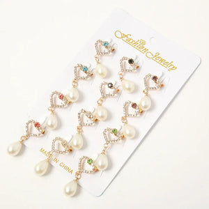 12PCS Rhinestone Pearl Buttons Brooch Pin Hair Jewelry