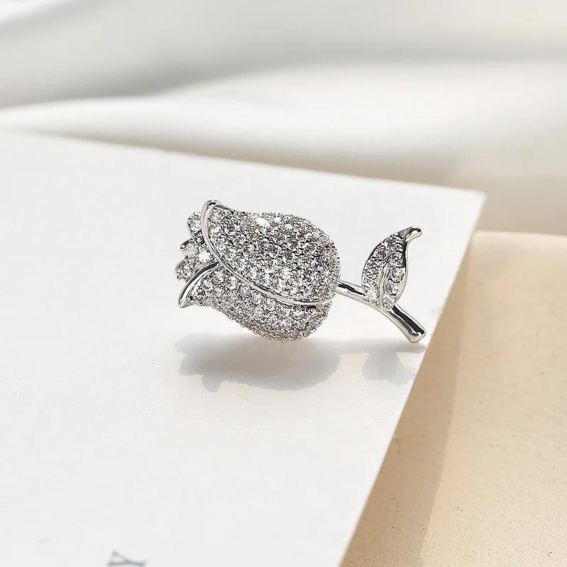 Mini Zircon Rose Flower Brooch Men Suit Collar Lapel Pin Wedding Party