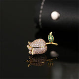 Mini Zircon Rose Flower Brooch Men Suit Collar Lapel Pin Wedding Party