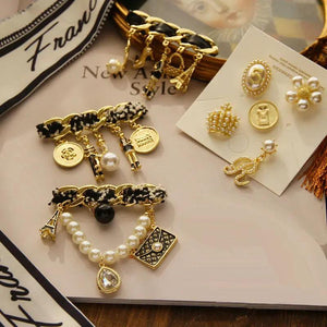 Antique French Brooches Chain Fringed Pearl Pin Brooches
