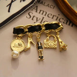 Antique French Brooches Chain Fringed Pearl Pin Brooches