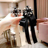 Retro Lace Rhinestone Bow Tie Collar Brooch