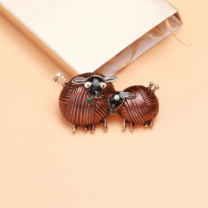 Sheep Couple Enamel Animal Party Casual Brooch Pins