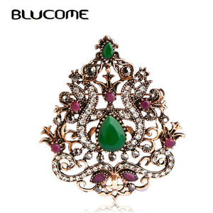 Vintage Green Water Drop Resin Crown Corsage Pin Headwear Jewelry